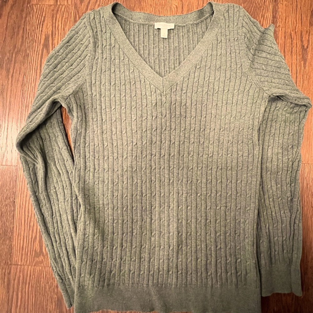 Military green cable knit cotton sweater